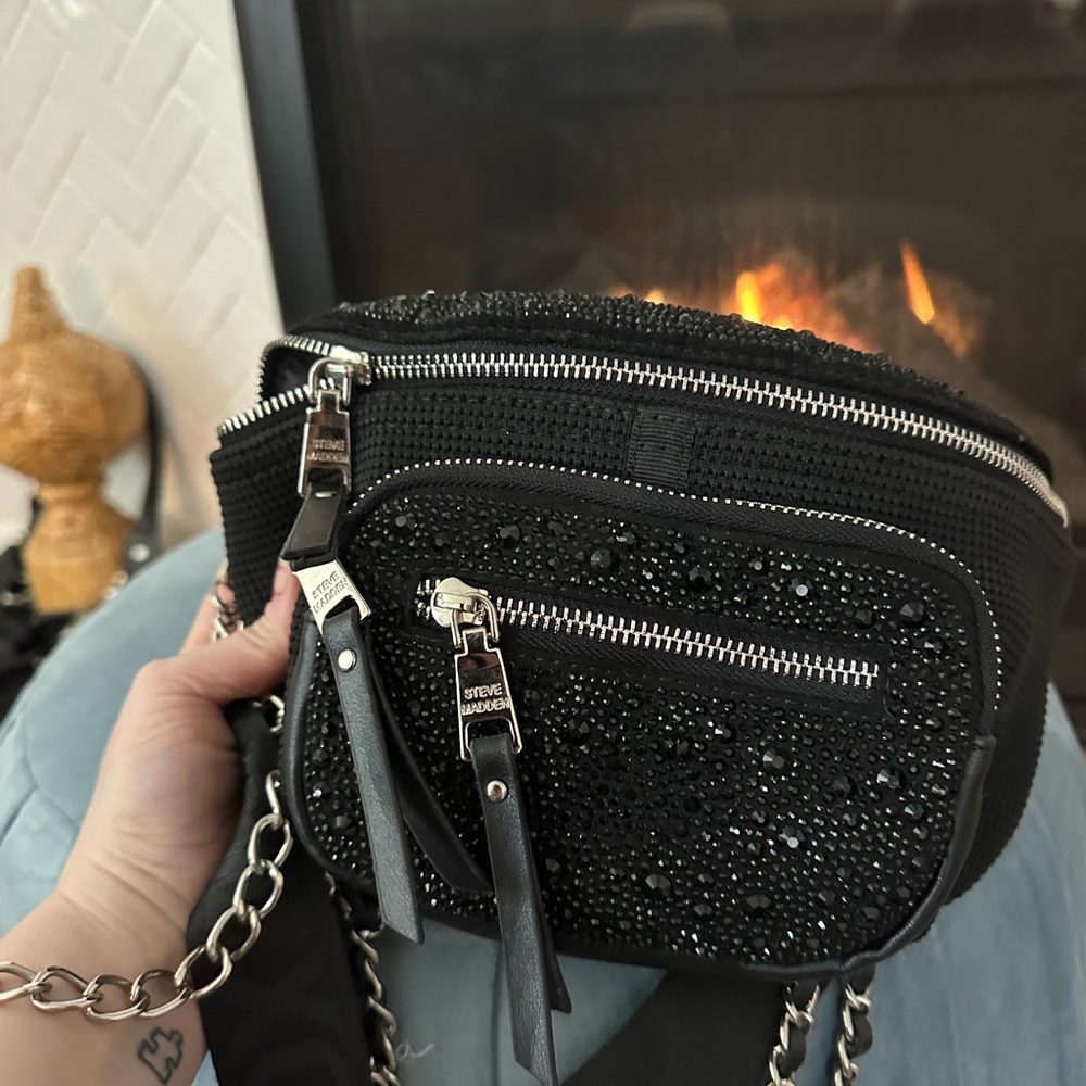 Steve Madden Black Sparkly Crossbody Bag with Chain Strap